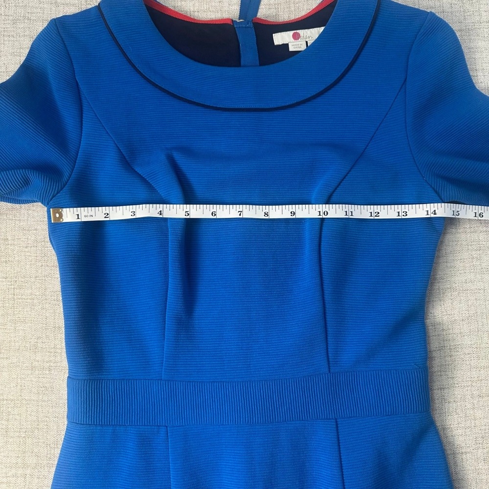 Boden Cobalt Blue Ponte Sheath Dress Navy Piping 3/4 Sleeve US 2R - Picture 8 of 10
